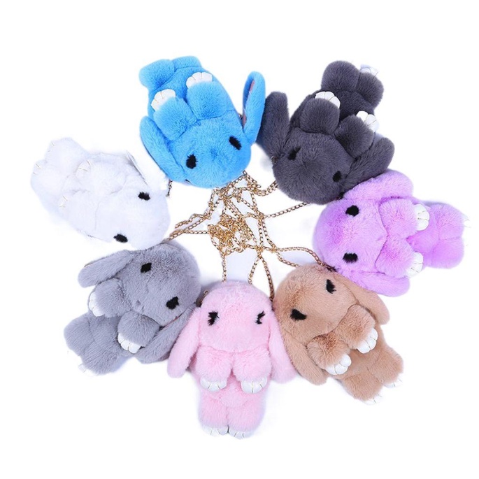 Túi đeo chéo kiêm Balo hình thỏ siêu cute, lông mềm mượt có khóa kéo miệng phối dây xích