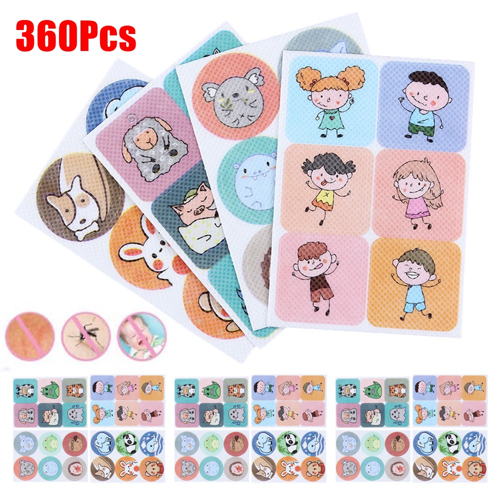 Set 144 / 216 / 360 Miếng Dán Chống Muỗi Họa Tiết Hoạt Hình Dễ Thương Cho Bé