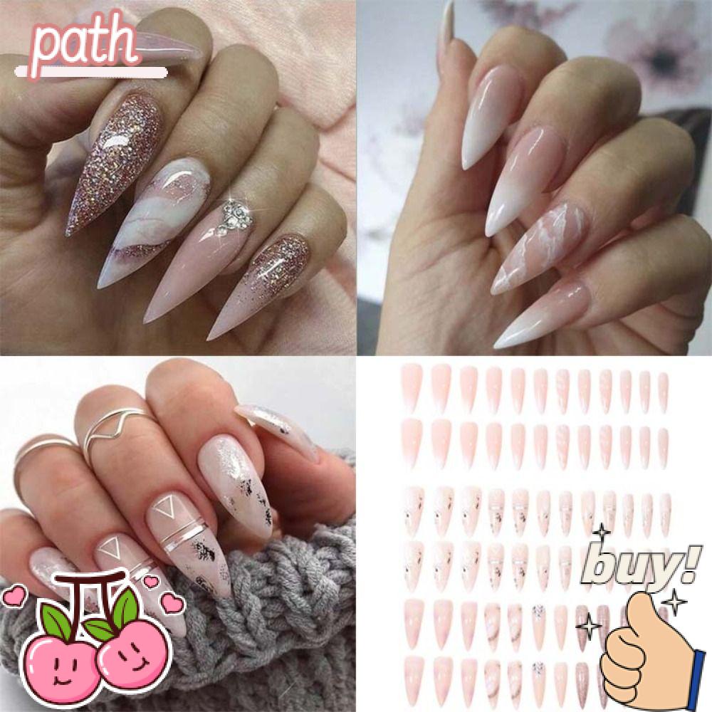 PATH Bộ Móng Tay Giả Dài Mũi Nhọn Có Thể Tháo Rời Thời Trang Cho Nữ