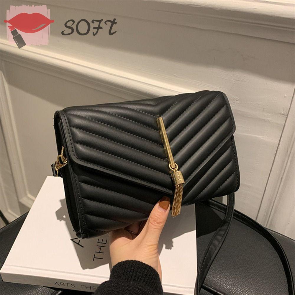 SOFTNESS Túi Đeo Chéo Da PU Màu Trơn Thêu Họa Tiết Xinh Xắn Cho Nữ