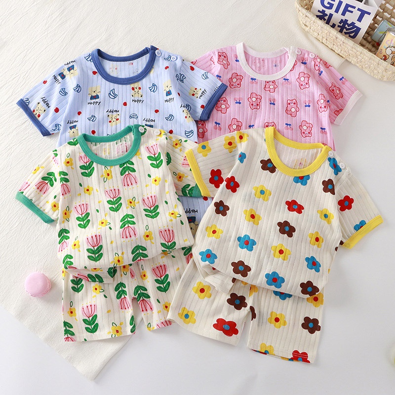 Bộ Đồ Ngủ Tay Ngắn Chất Liệu Cotton Mỏng Thoáng Khí Thời Trang Mùa Hè Cho Bé