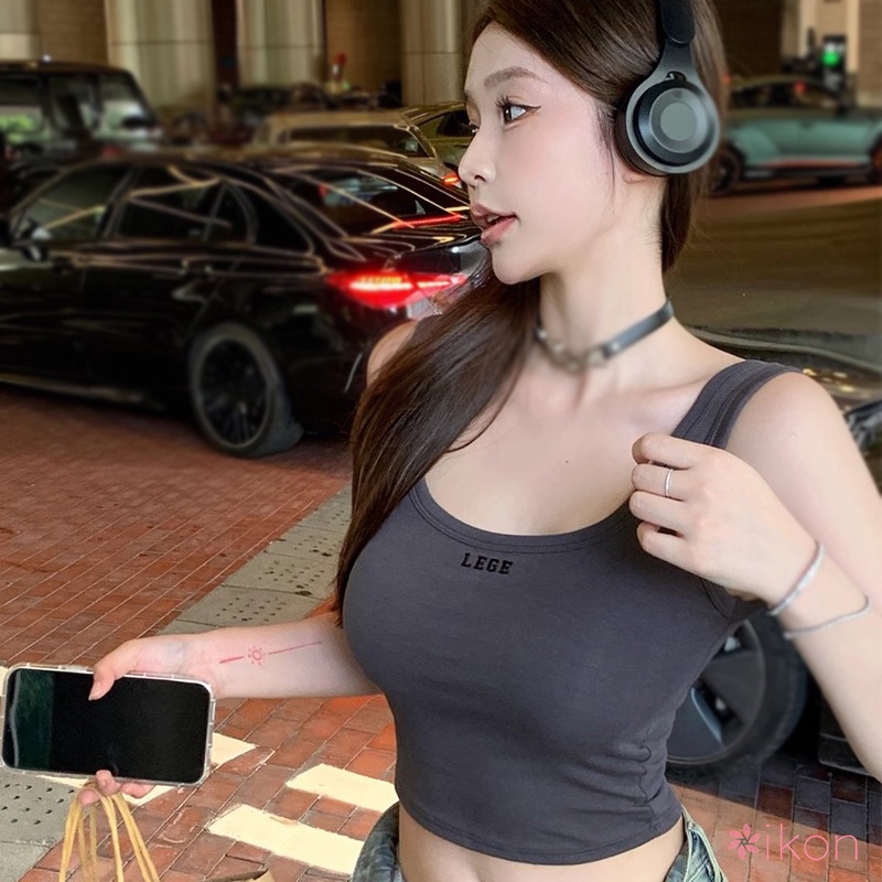 Áo Croptop Hai Dây Có Mút Đệm Ngực Thêu Chữ Phong Cách Hàn Quốc Thời Trang Mùa Hè Cho Nữ