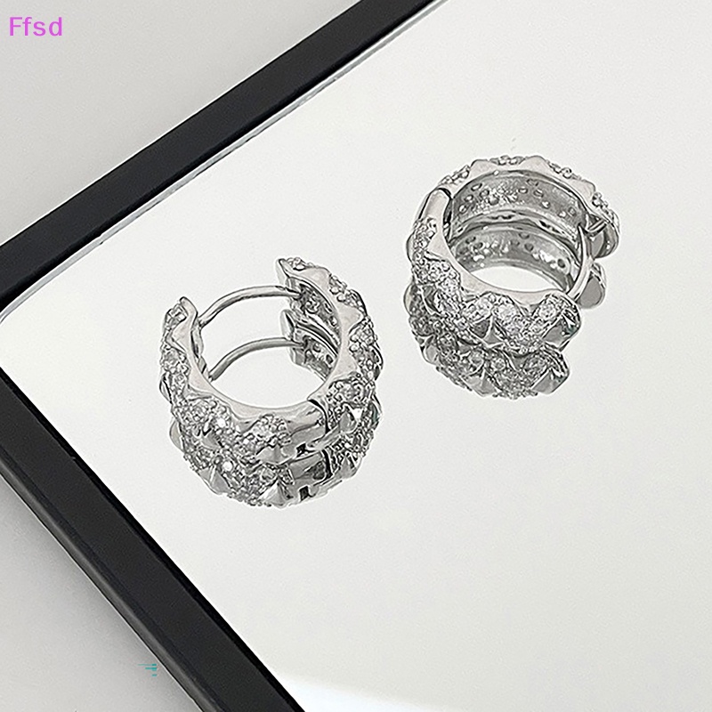 1 Đôi Bông Tai Vòng Tròn Đính Đá Zircon Lấp Lánh Đơn Giản Thời Trang Cho Nữ