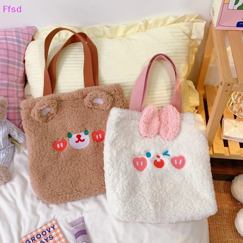 {Ffsd} Túi Xách Tote Đeo Vai Phủ Lông Xù Hình Thỏ / Gấu Hoạt Hình Đơn Giản Sức Chứa Lớn Cho Nữ * Bán Chạy