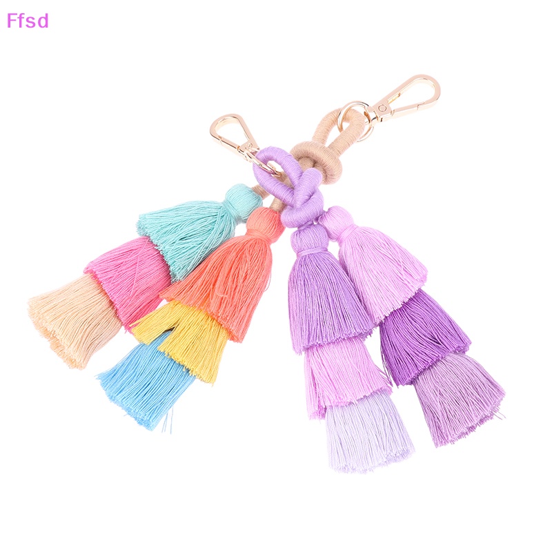 {Ffsd} Móc Khóa Dây Tua Rua Bện Thủ Công Màu Gradient Phong Cách Boho Làm Quà Tặng Cho Nữ