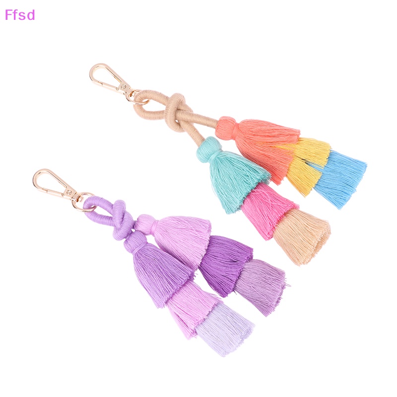 {Ffsd} Móc Khóa Dây Tua Rua Bện Thủ Công Màu Gradient Phong Cách Boho Làm Quà Tặng Cho Nữ