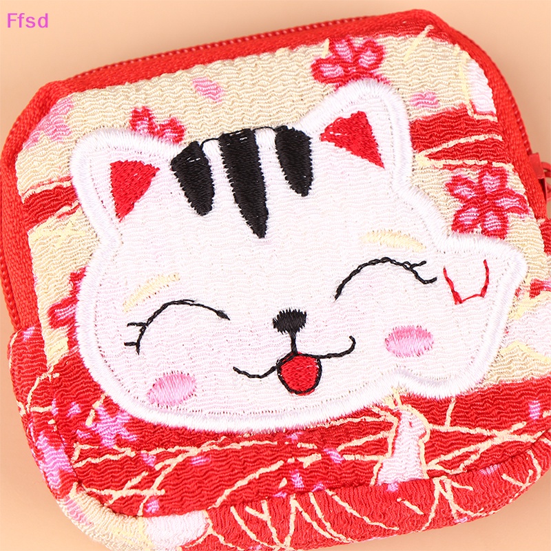 1 Túi Đựng Tiền Xu Mini Hình Mèo May Mắn Bằng Vải Dễ Thương