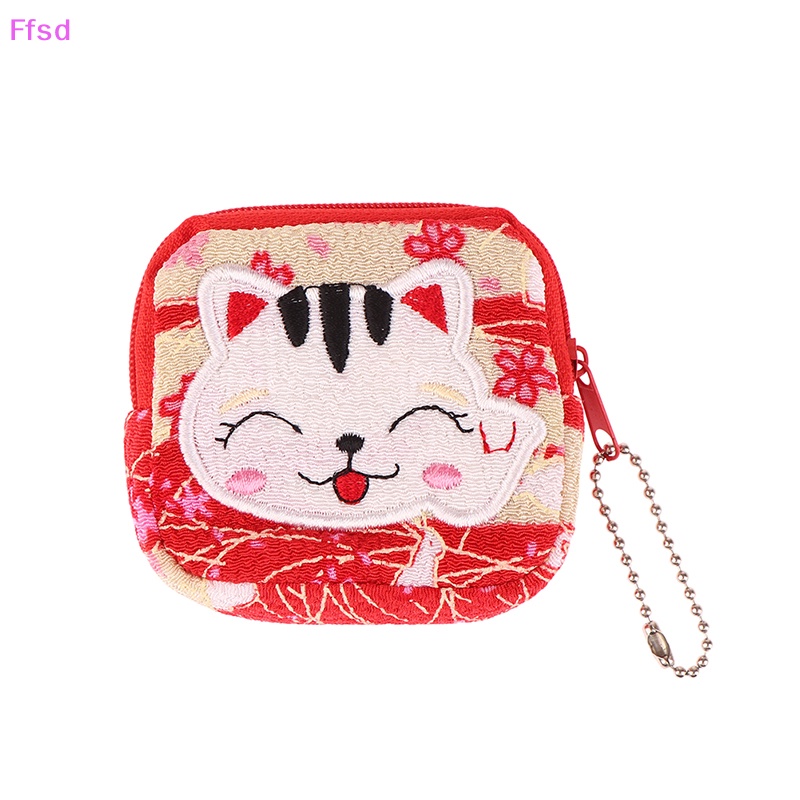 1 Túi Đựng Tiền Xu Mini Hình Mèo May Mắn Bằng Vải Dễ Thương