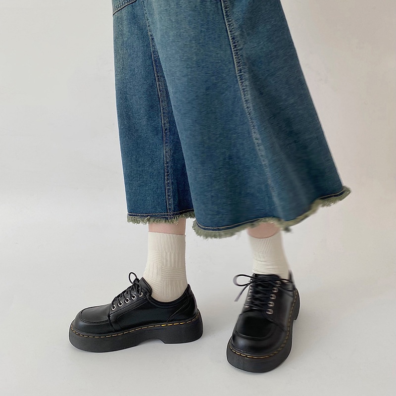 Giày Da Đế Dày Phong Cách Thời Trang Hàn Quốc Dành Cho Nữ