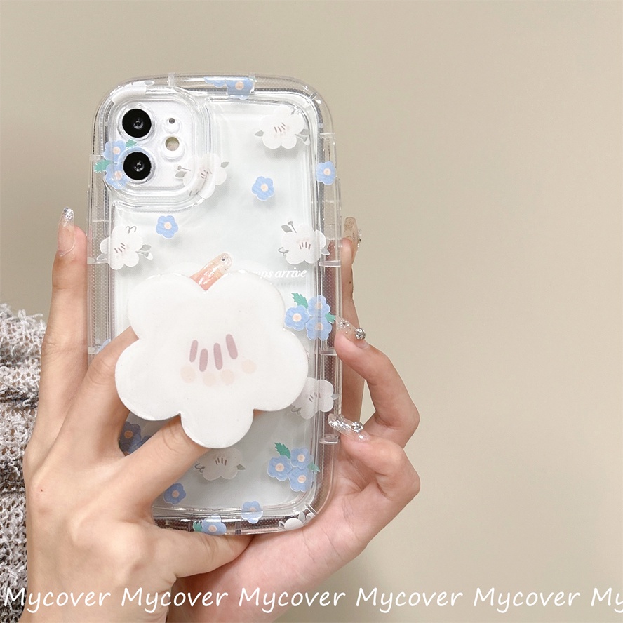 Ốp Điện Thoại Silicone Mềm Chống Sốc In Hình Hoa Trắng Có Giá Đỡ Cho iPhone 11 12 13 14 Pro Max X Xr Xs 8 7 6 Plus SE 2020