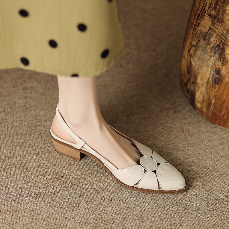 Duoya Tóc Thẳng ~ [Hàng Có Sẵn] Giày Sandal Da Thật Mũi Nhọn Hở Ngón Cho Nữ Miễn Phí Vận Chuyển