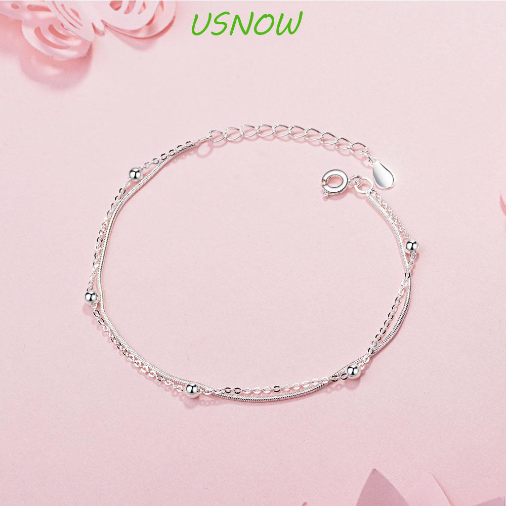 USNOW Vòng Tay Hai Lớp Xâu Hạt Màu Bạc Thanh Lịch Ngọt Ngào Thời Trang