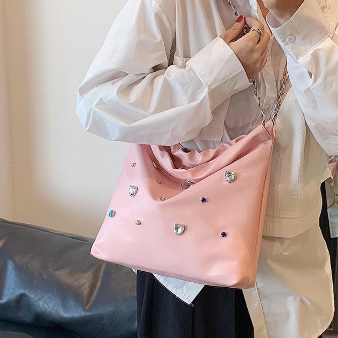 Túi Xách Da PU Đeo Chéo Đính Kim Cương Màu Sắc Thời Trang Phong Cách Pháp Hàng Mới 2023 Dành Cho Bạn Nữ