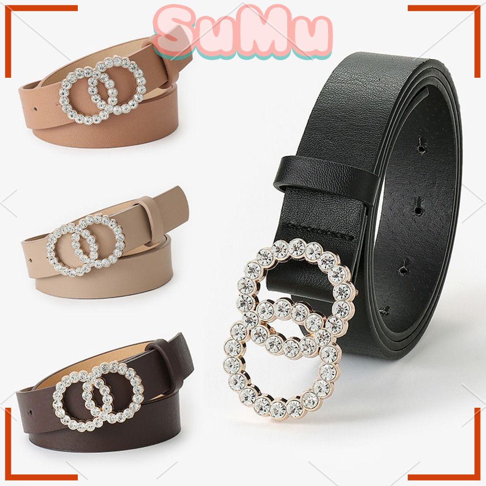 SUMU Thắt Lưng Da Hai Vòng Tròn Đính Kim Cương Phong Cách Cổ Điển Cho Nữ