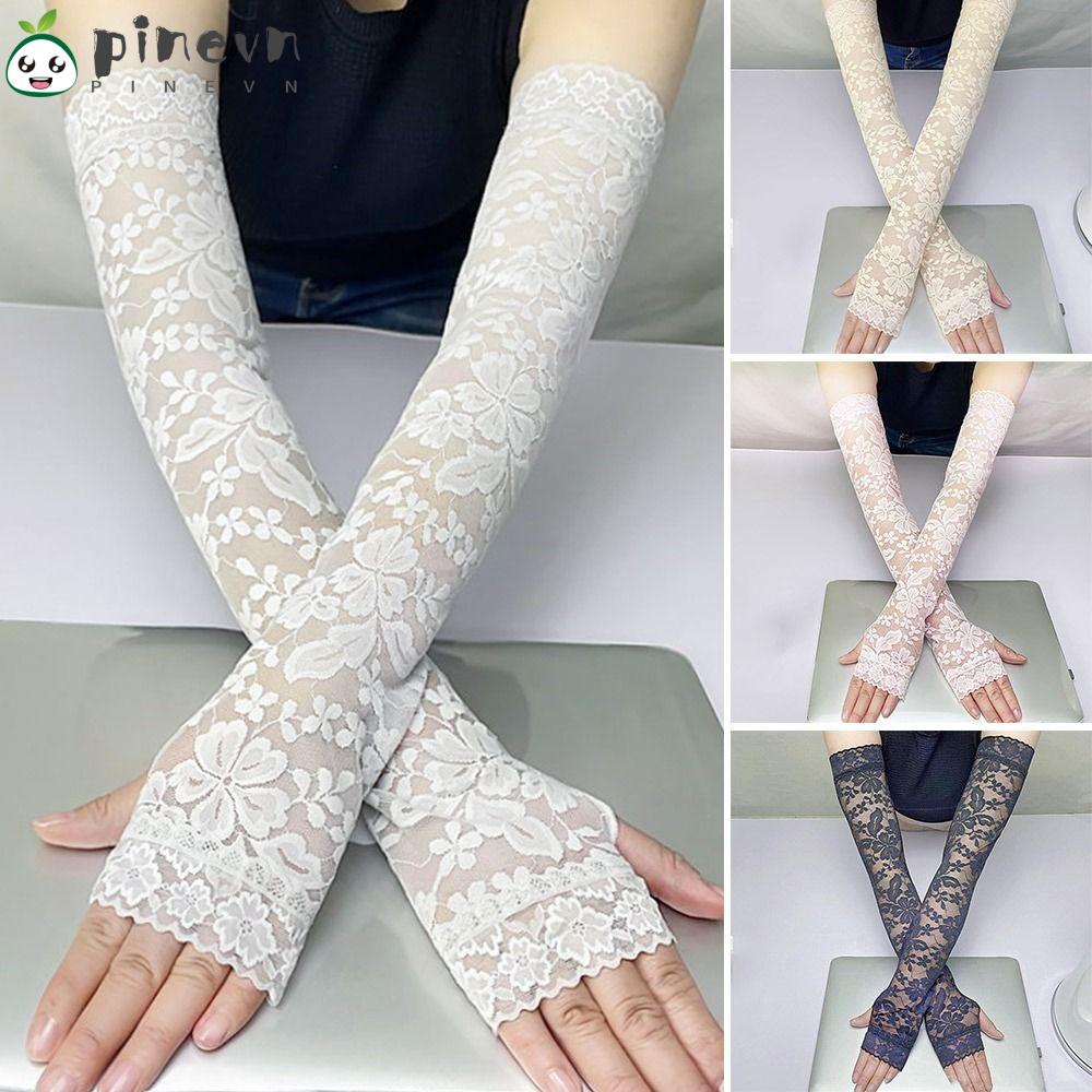 PINEVN Đôi Găng Tay Ren Dài Hở Ngón Chống Nắng Tiện Lợi