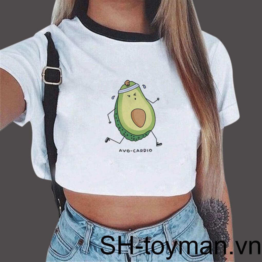 Áo Thun Crop Top Nữ Tay Ngắn In Hình Quả Bơ Phong Cách Harajuku Mới