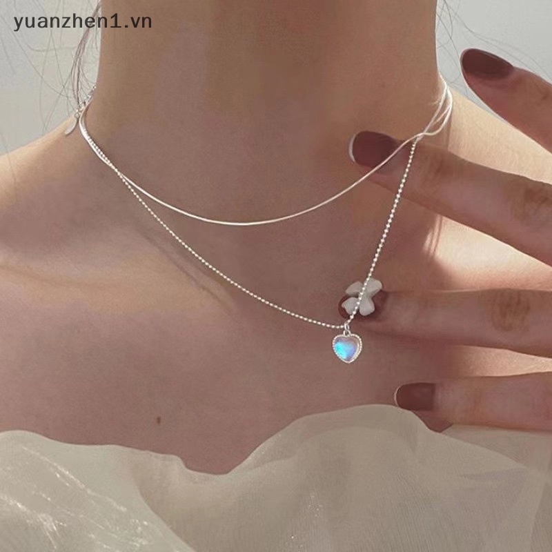 Vòng cổ Hai Lớp Mặt Hình Trái Tim Đính Hạt Đậu May Mắn Phong Cách Hàn Quốc Đơn Giản Dành Cho Nữ