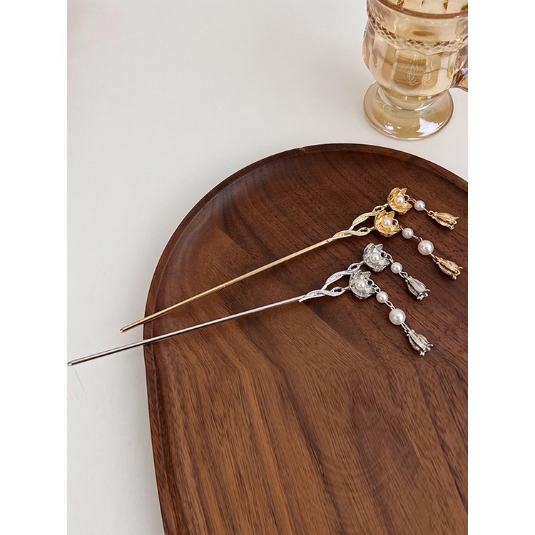 Trâm Cài Tóc Kim Loại Đính Hoa Và Tua Rua Thời Trang