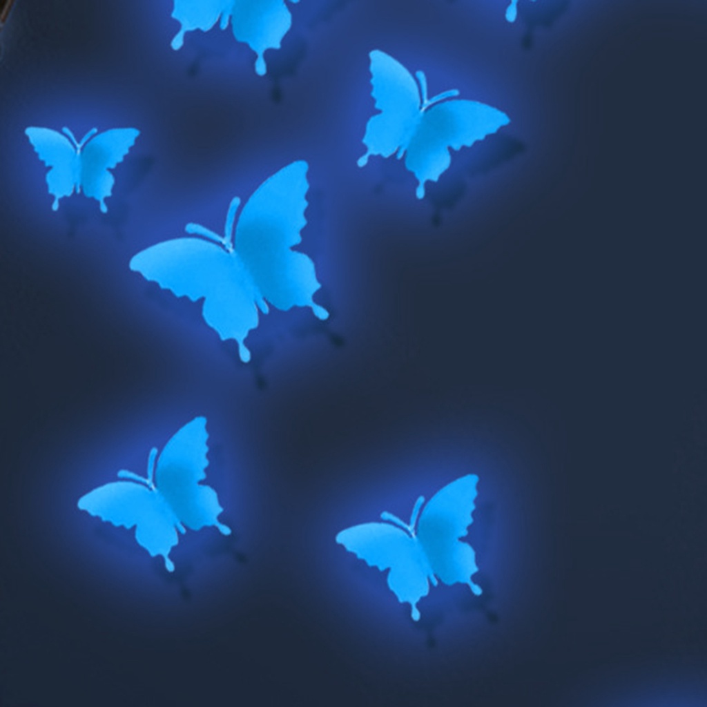 Bộ 13 Miếng Dán Tường Hình Bướm Mặt Trăng Bằng PVC Ba Chiều Màu Dạ Quang Trang Trí Nhà Cửa