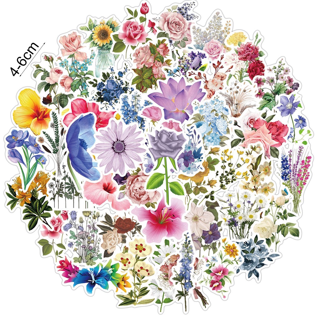 Túi 50 Miếng Dán Bằng PVC Chống Thấm Nước In Họa Tiết Hoa Đa Năng Cho Thanh Thiếu Niên