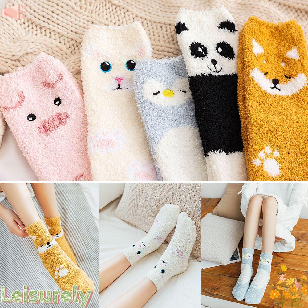 LEILY Vớ Nhung San Hô Dày Mềm Mại Giữ Ấm Mùa Đông