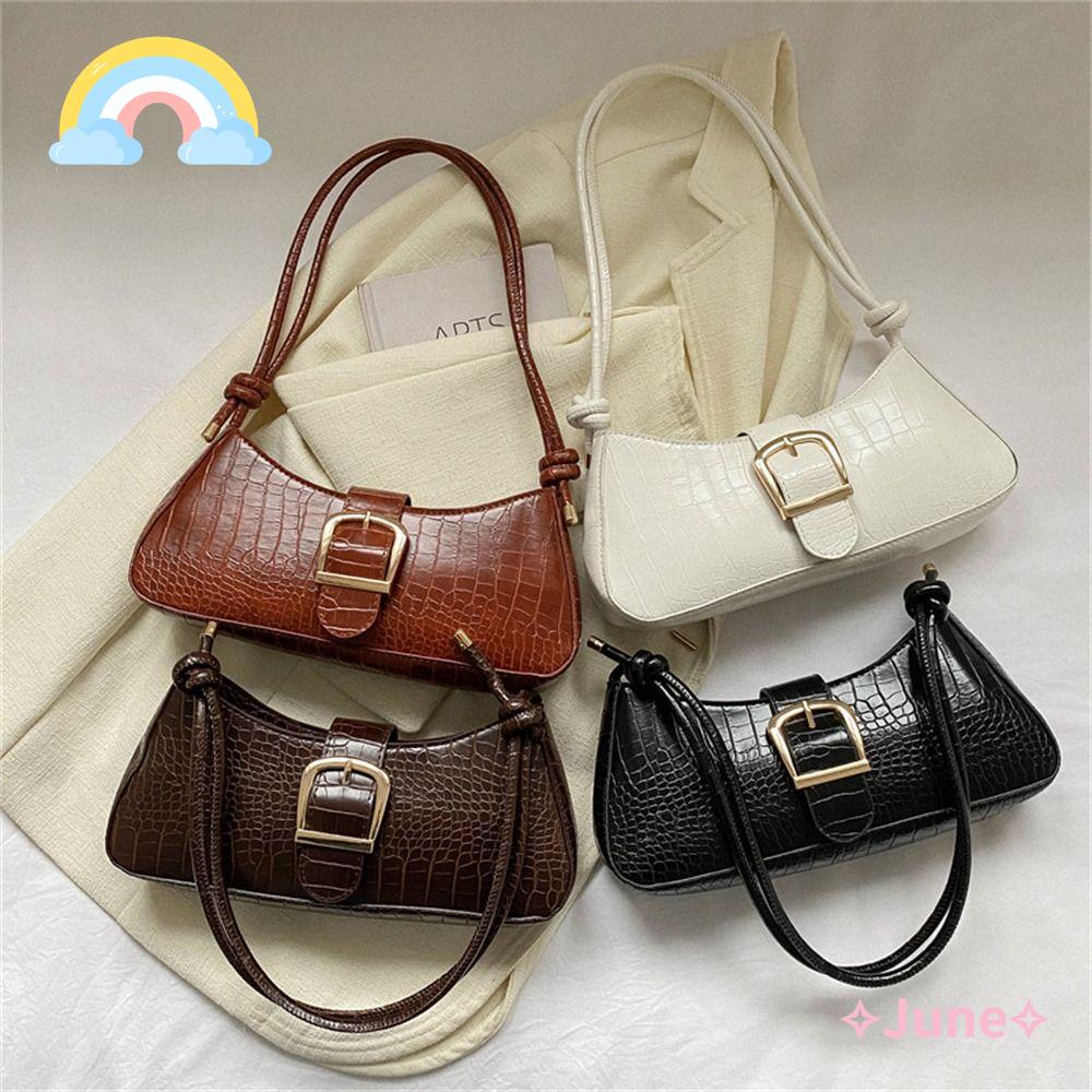 JUNE Túi Đeo Vai / Kẹp Nách Bằng Da PU Màu Trơn Sức Chứa Lớn Thời Trang Cho Nữ