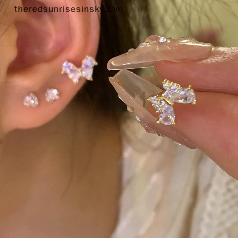 Set 4 Khuyên Tai Dáng Dài Đính Đá Hình Bướm Thời Trang Sáng Tạo Cho Nữ