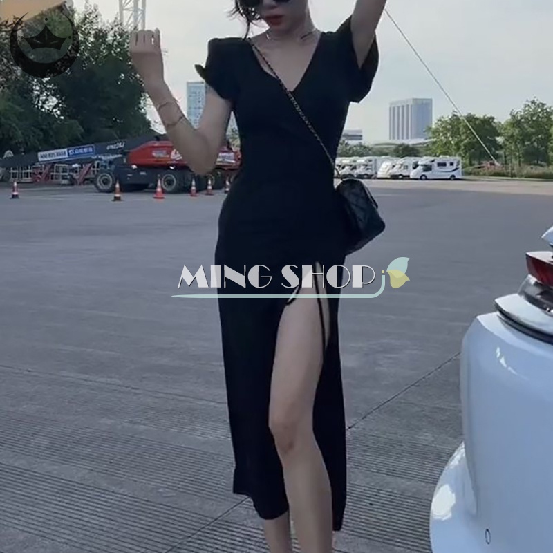 Đầm Dây Rút Cổ V Dáng Dài Xẻ Tà Thời Trang Mùa Hè Quyến Rũ Cho Nữ