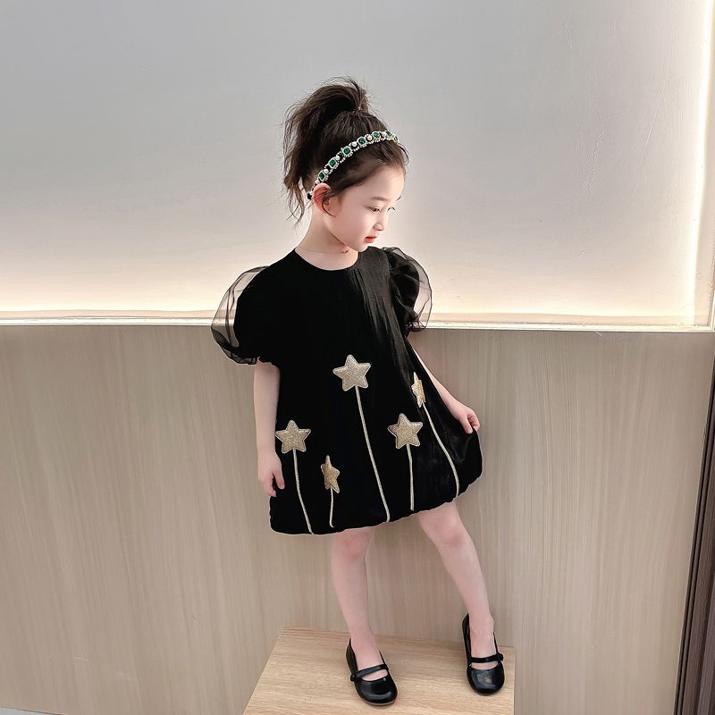 Đầm Công Chúa Tay Phồng Phối Lưới Thời Trang Mùa Hè 2023 Cho Bé Gái