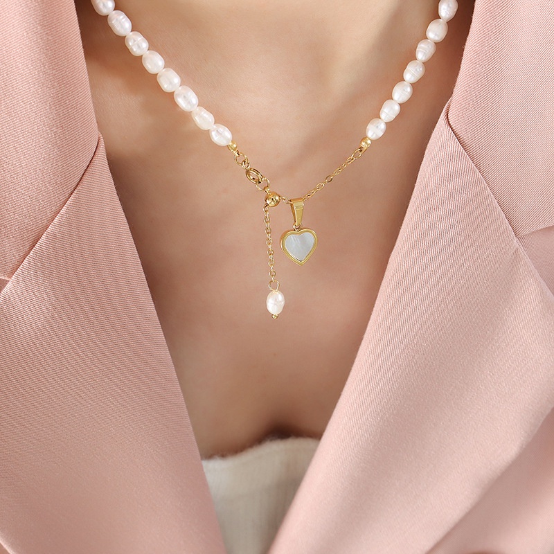 Vòng cổ Mặt Hình Vỏ Sò / Trái Tim Đính Ngọc Trai Sang Trọng Thời Trang Pháp