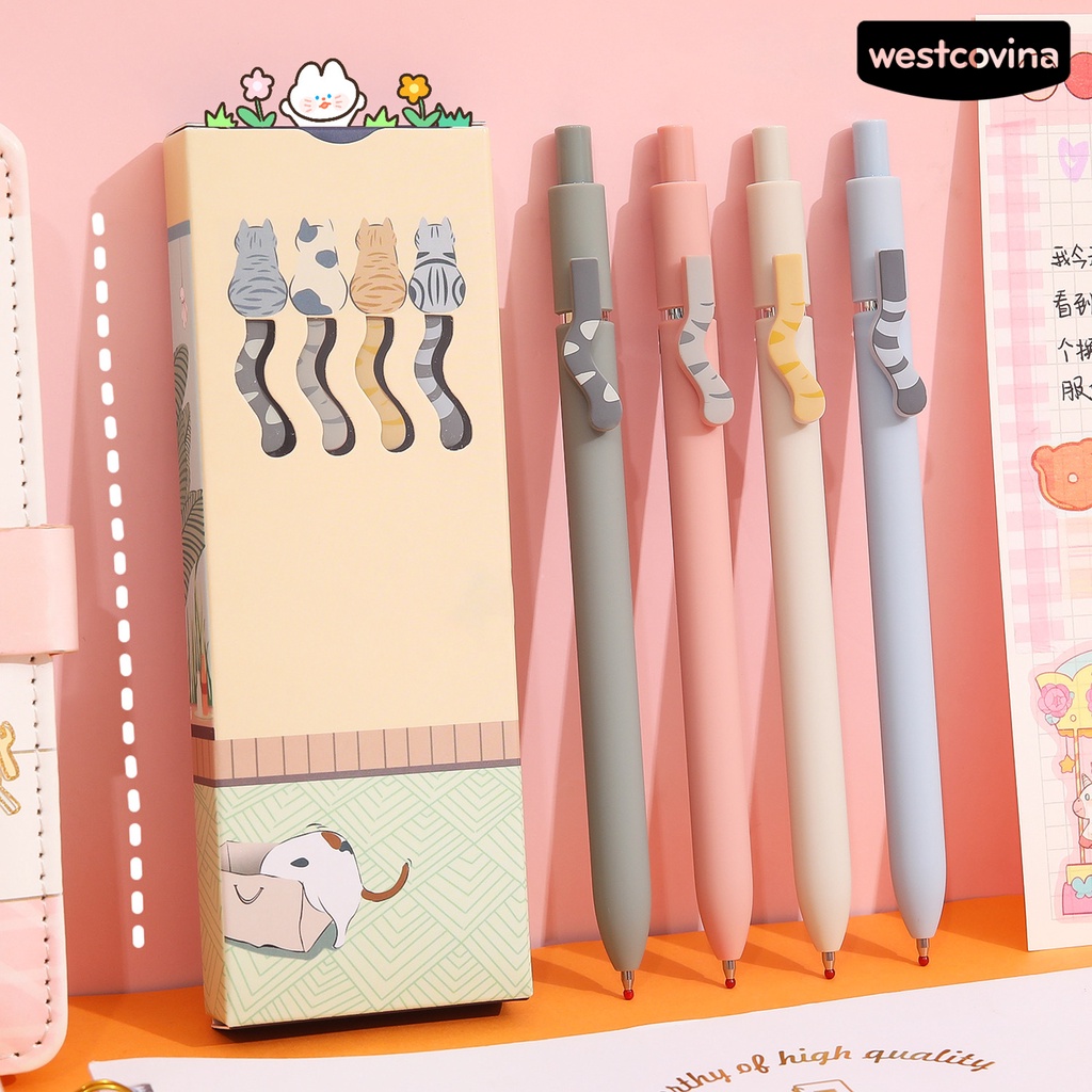 [WSTN]✎Set 4 Bút Mực Gel Ngòi 0.5mm Hình Mèo Hoạt Hình Dễ Thương