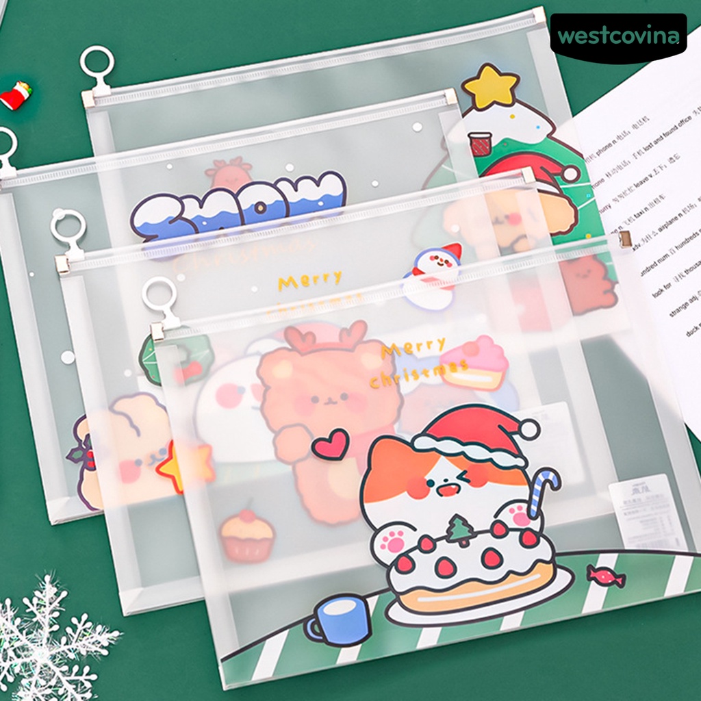 [WSTN]✎Túi Đựng Tài Liệu A4 Trong Suốt Chống Thấm Nước Sức Chứa Lớn Có Khóa Kéo Họa Tiết Hoạt