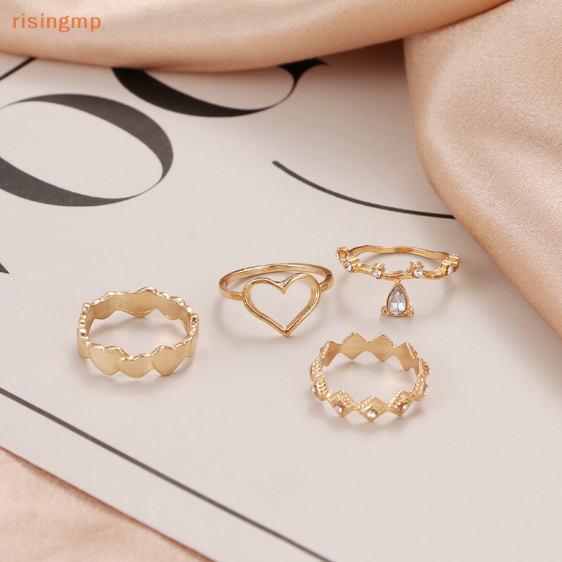 Bộ 4 Nhẫn Hình Trái Tim Đính Đá Thời Trang Hàn Quốc Cho Nữ