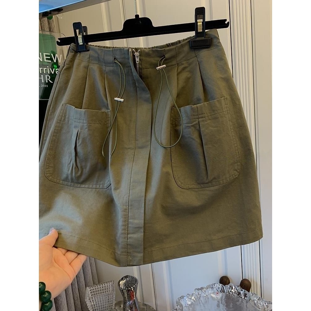 Chân Váy Ngắn Lưng Cao Dáng Rộng Phối Túi Thời Trang 2023 Dành Cho Nữ