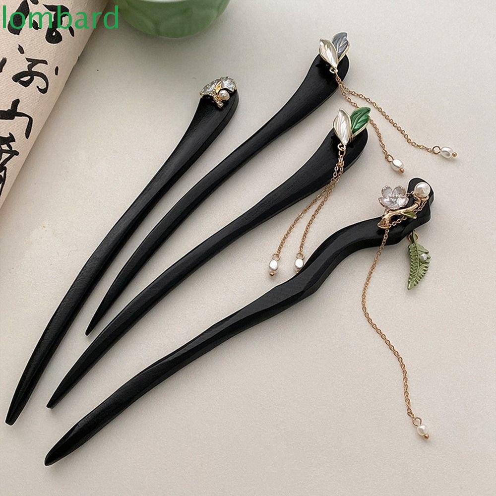 LOMBARD Trâm Cài Tóc Bằng Gỗ Phối Tua Rua Phong Cách Trung Hoa Cổ Điển