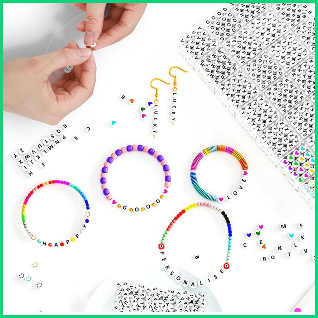 Set 1400 Hạt Xâu Chuỗi 4x7mm In Chữ Cái Làm Trang Sức Diy