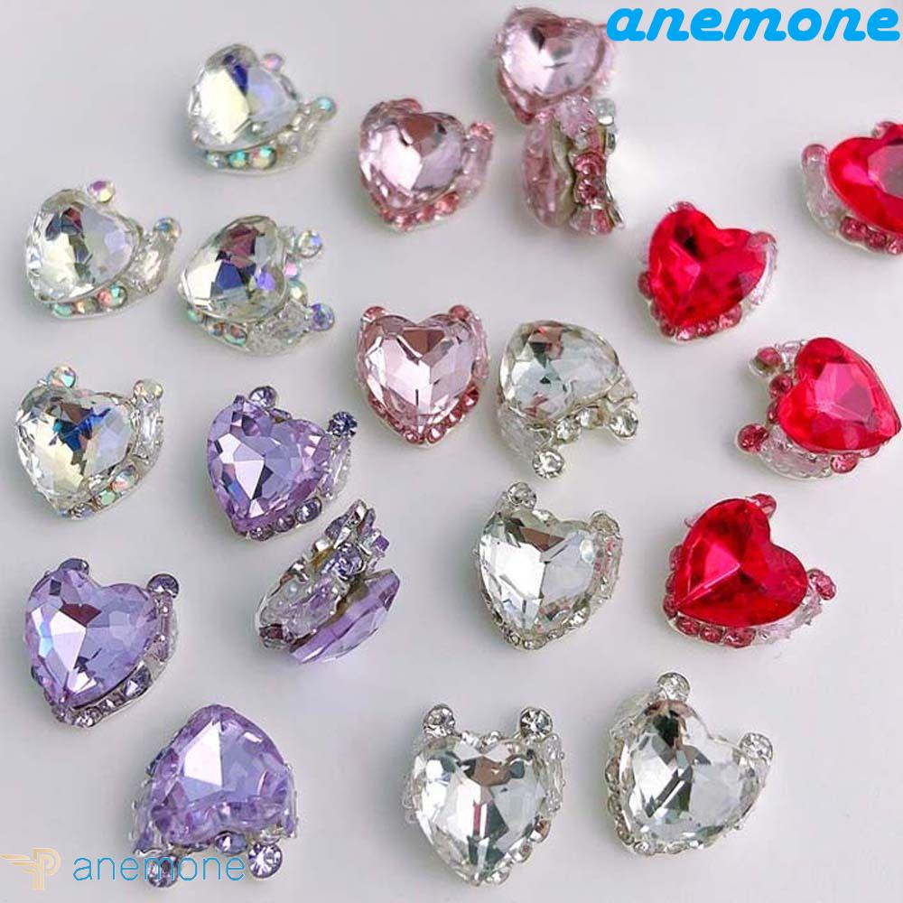 ANEMONE Set 2 Hộp Phụ Kiện Trang Trí Móng Tay Hình Trái Tim Đính Đá Sang Trọng