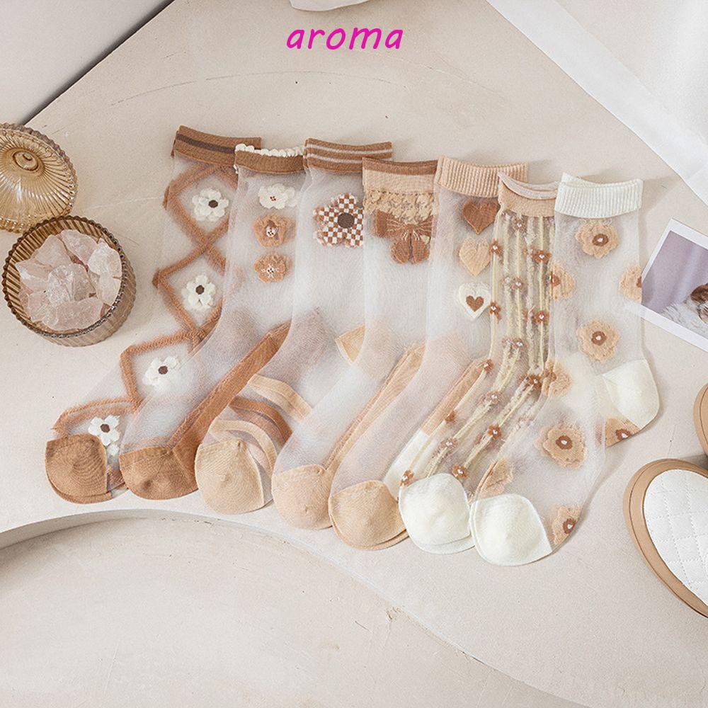 AROMA Vớ Lụa Màu Cà Phê Hình Hoa Trái Tim Thoải Mái Thời Trang Mùa Hè Cho Nữ