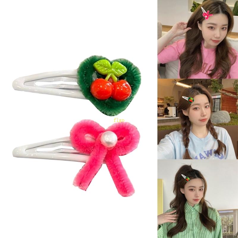 Kẹp Tóc Hình Quả Cherry Thắt Nơ Phối Lông Nhung Dễ Thương Dành Cho Nữ Y2k