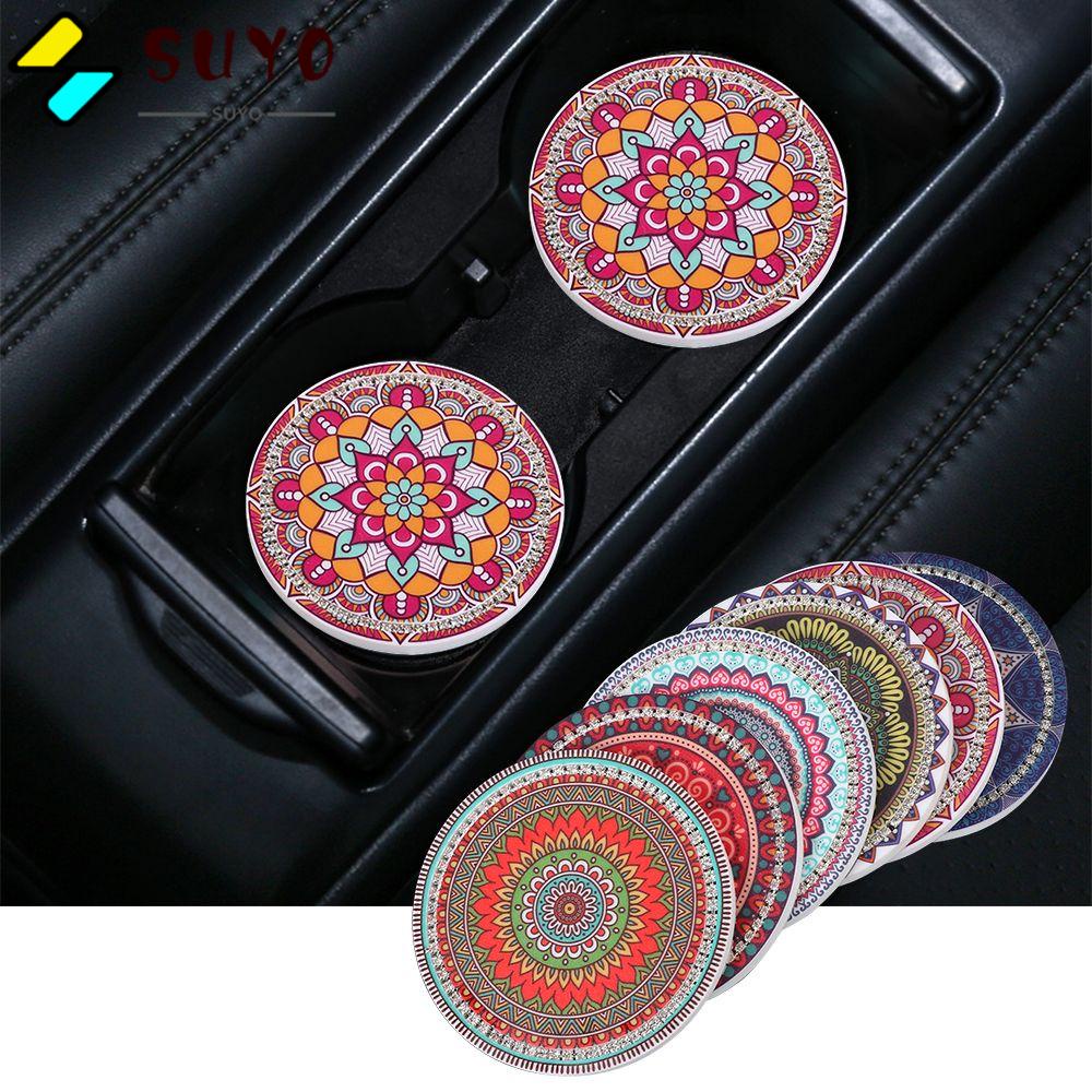 SUYO Đế Lót Ly Đính Đá Trang Trí Nội Thất Xe Hơi Mandala