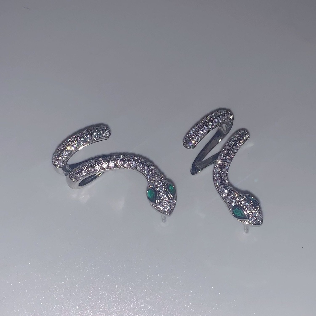 Bông Tai Mạ Bạc 925 Hình Rắn Lấp Lánh Phong Cách Âu Mỹ