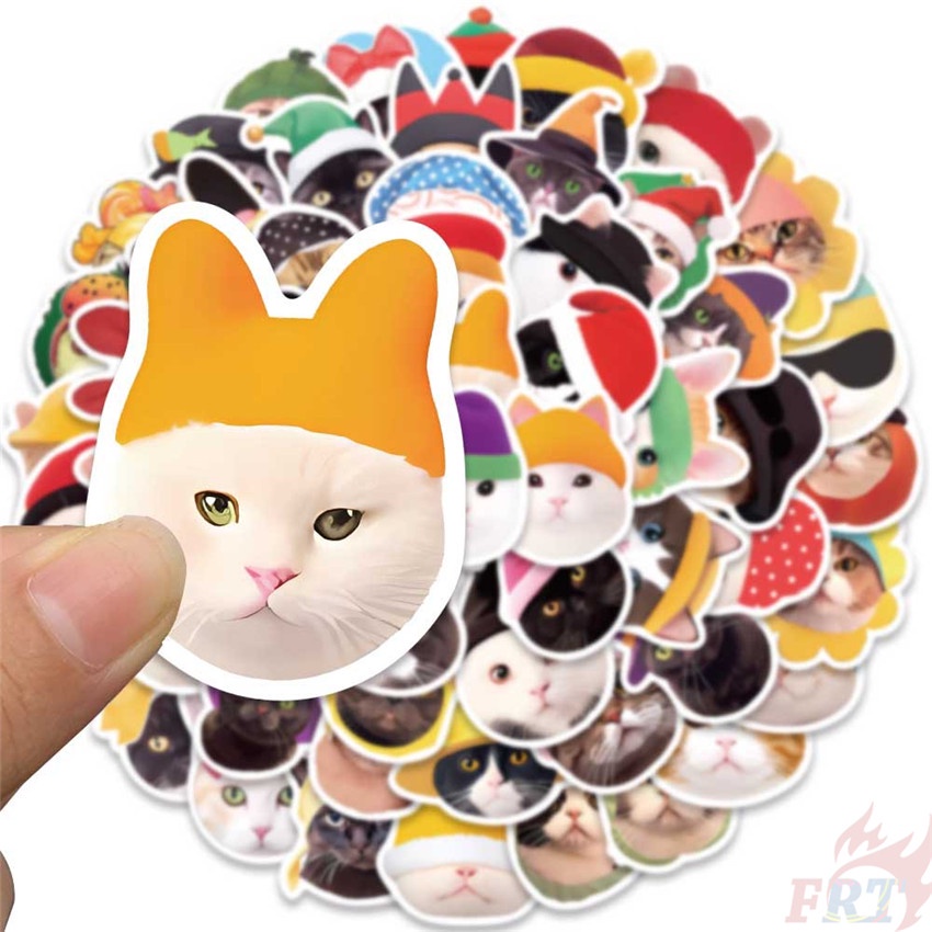 ❉ Chú Mèo Đội Mũ Ngộ Nghĩnh Đáng Yêu Miếng Dán Trang Trí Hình Mèo Dễ Thương Series 01 ❉ Bộ 55 Sticker Chống Thấm Nước Họa Tiết Doodle Hợp Thời Trang