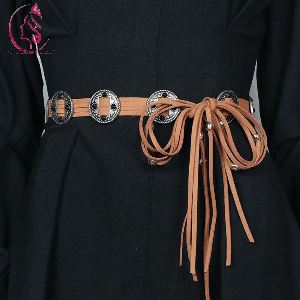 OCEANMAP Thắt Lưng Bện Dây Đính Hạt Phối Tua Rua Phong Cách Retro Phương Tây DIY