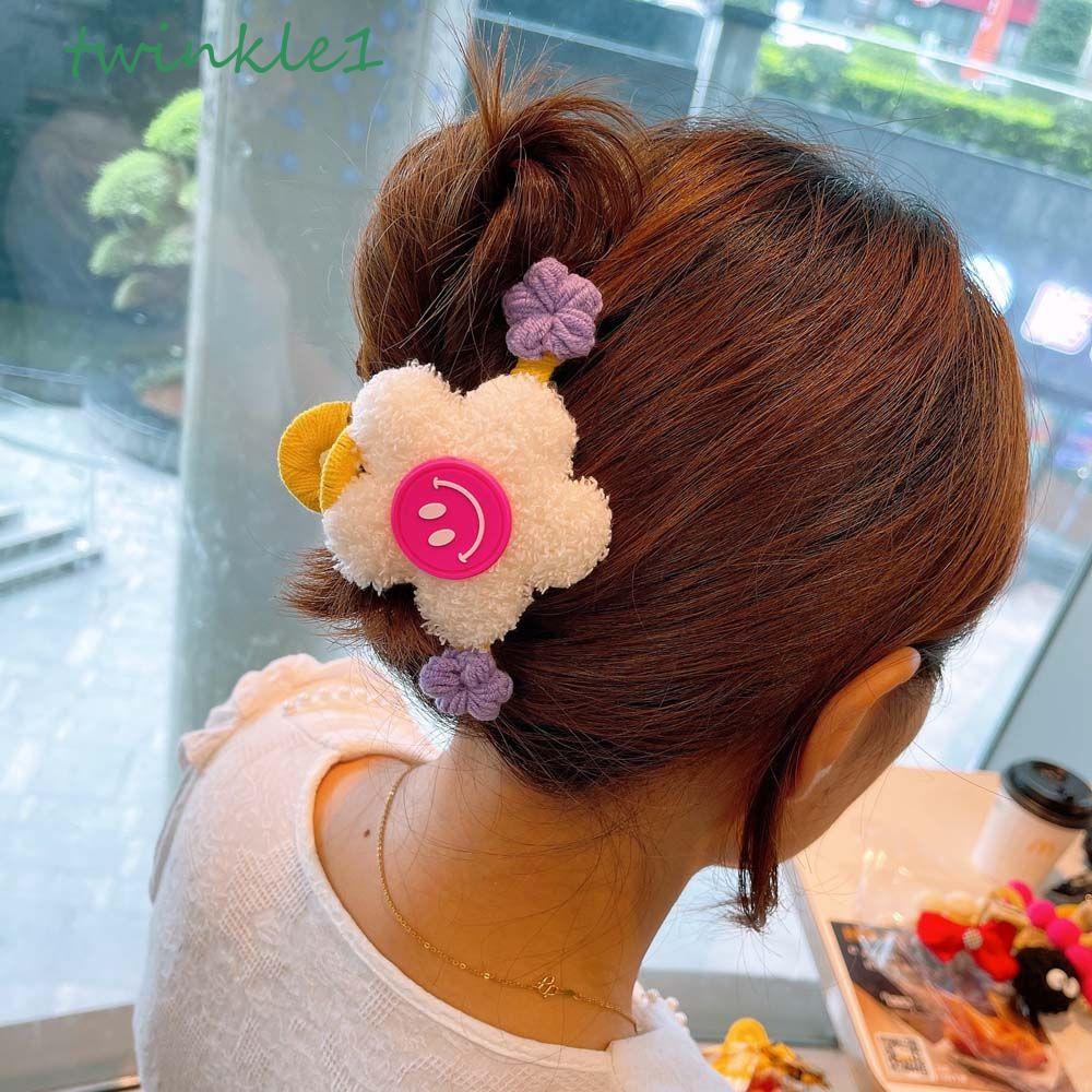 TWINKLE Kẹp Tóc Đính Hoa Lớn Bằng Vải Lông Acrylic Dễ Thương