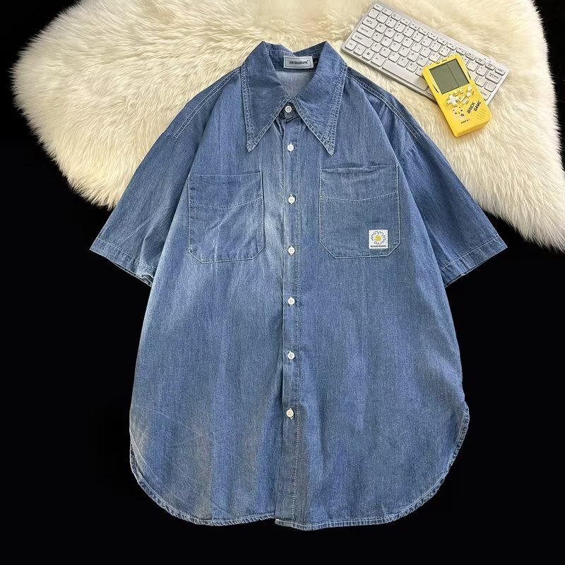 Áo Sơ Mi Denim Tay Ngắn Dáng Rộng Thời Trang Mùa Hè Cho Nam