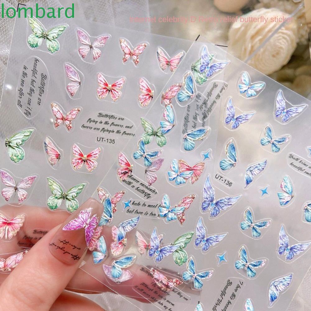 LOMBARD Miếng Dán Trang Trí Móng Tay Tự Dính Họa Tiết Bướm Và Chữ Tiếng Anh Thời Trang