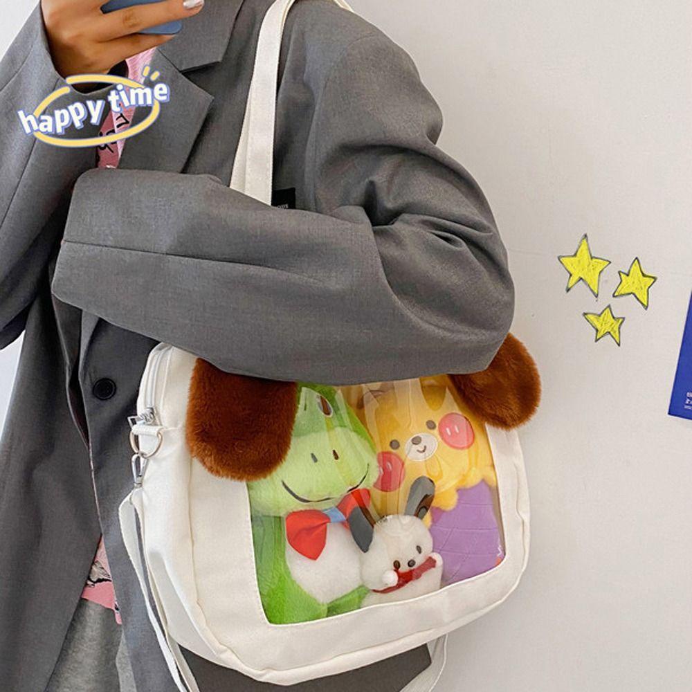 LOMBARD Túi Đeo Chéo Vải Canvas Trong Suốt Hình Chú Chó Cinnamoroll Phong Cách Nhật Bản Dễ Thương Cho Học Sinh / Bé Gái