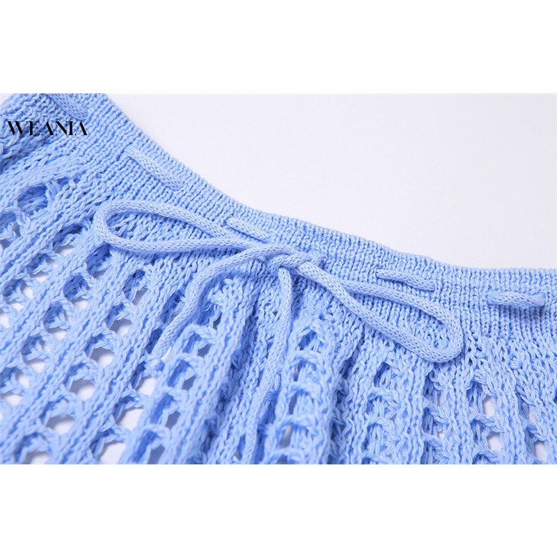 Weania Bộ Áo Tank Top Ôm Dáng Cổ Yếm Dệt Kim Gợi Cảm Cho Nữ