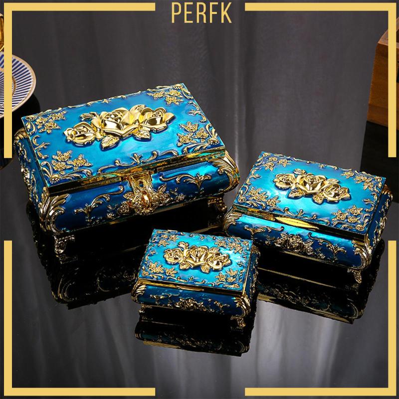 Hộp Điêu Khắc Hoa Hồng Màu Xanh Dương Không Phai Kèm Ngăn Phân Cách Trung Tâm Đám Cưới