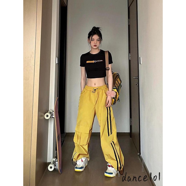 Quần Baggy Lưng Cao Có Túi Họa Tiết Sọc Và Dây Rút 1O1 Dành Cho Nữ